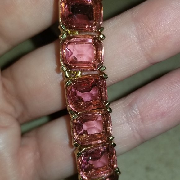 RARE STATEMENT OSCAR DE LA RENTA PINK BAGUETTE CRYSTAL EVENING NECKLACE STRAND - Picture 3 of 13